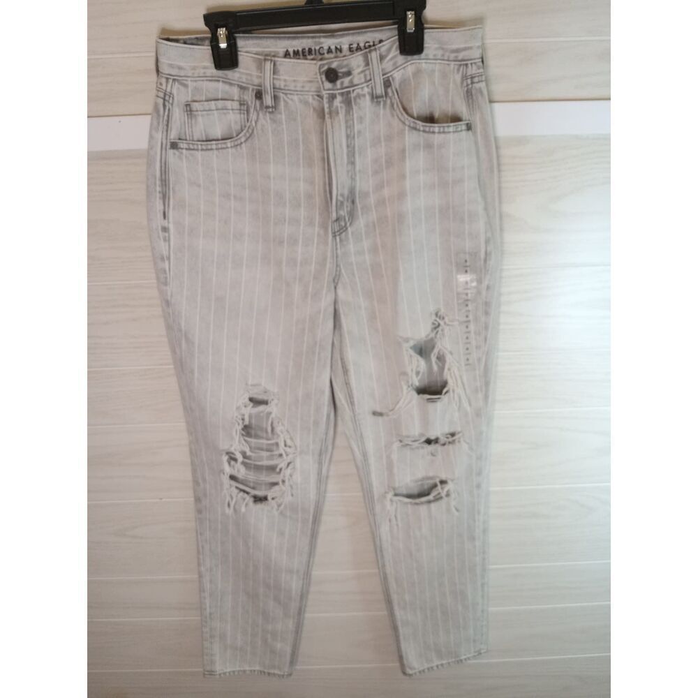 American Eagle Mom Jean Distressed Stripes Womens Size 6 Long